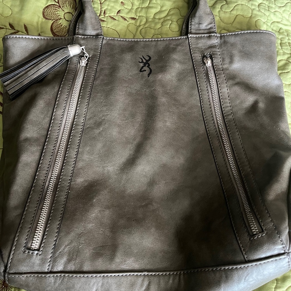 Browning Khaki Tote with Tassel and Zippers